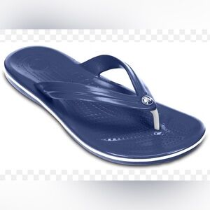 CROCS Crocband Navy Blue & White Flip Sandals - Unisex - Men Size 6-Women Size 8